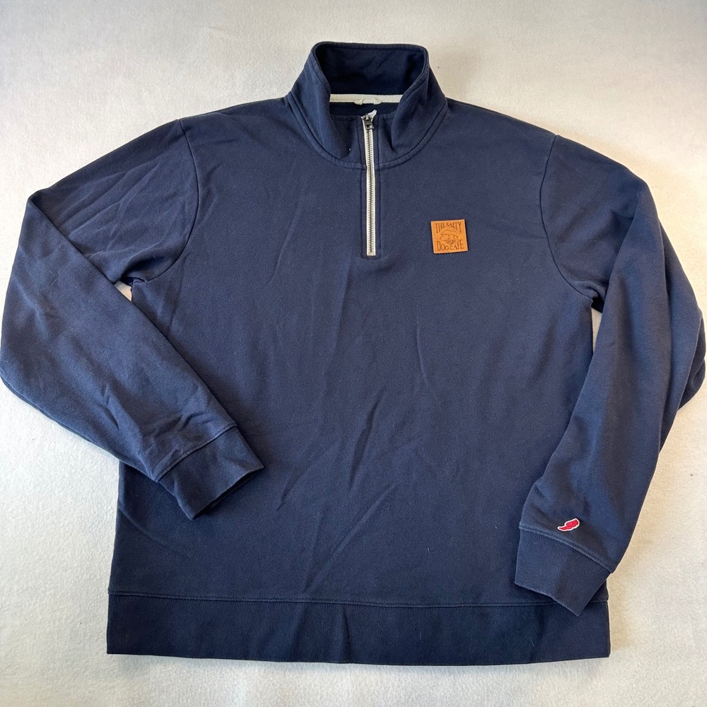League 91 Salty Dog Cafe Quarter Zip Sweatshirt Mens Large Navy Blue Pullover